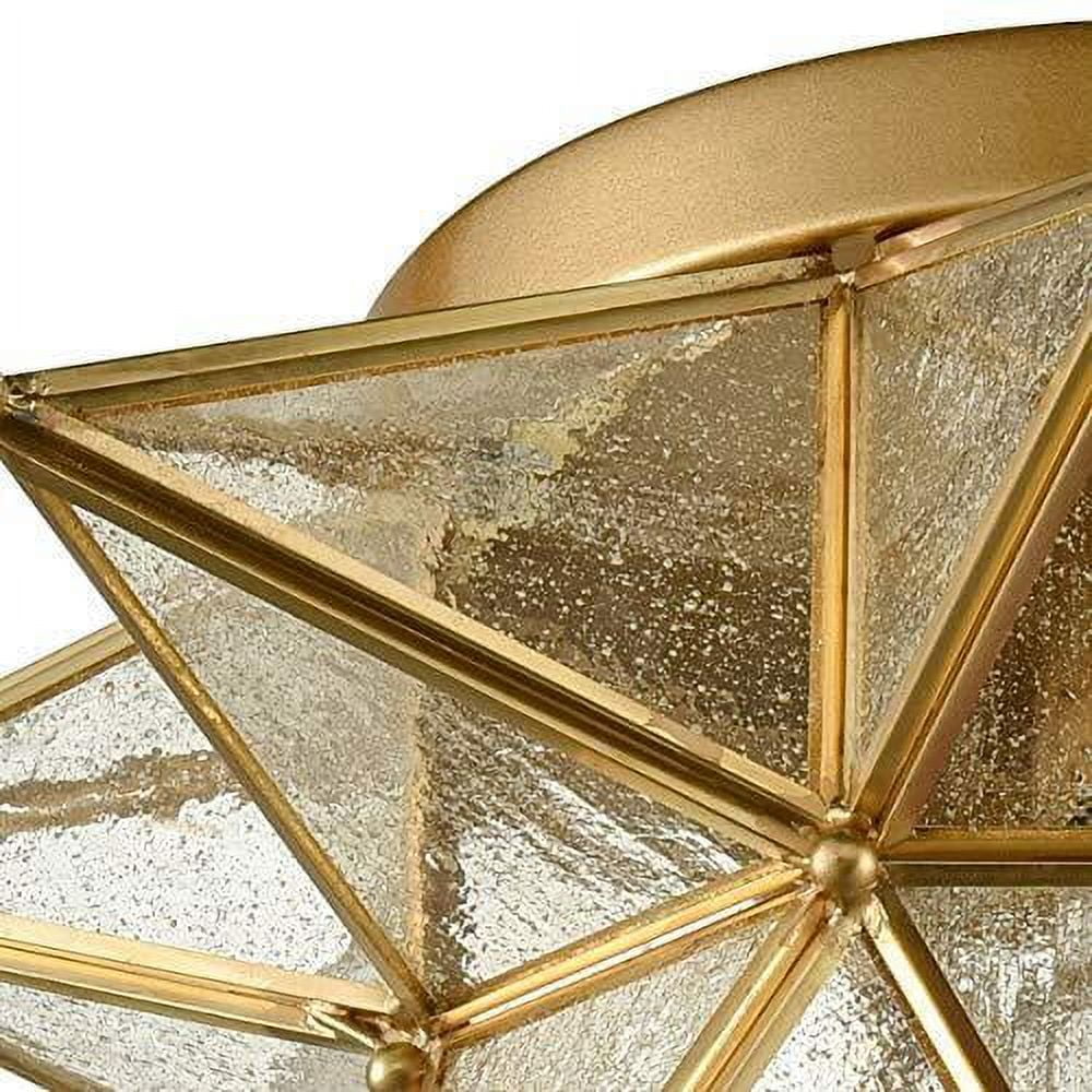 Modern Moroccan Seeded Glass Brass Moravian Star Flush Mount Ceiling Light
