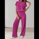 thumbnail image 4 of Traje Informal de Dos Piezas para Mujer, para Viajes y Vacaciones de Verano, con Corta y Pantalones Anchos. Rosa Roja M, 4 of 7