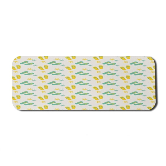 Geometric Computer Mouse Pad, Flip Flops and Starfishes Beach Elements Exotic Poolside Theme Pattern, Rectangle Non-Slip Rubber Mousepad Large, 31" x 12", Seafoam Yellow White, by Ambesonne