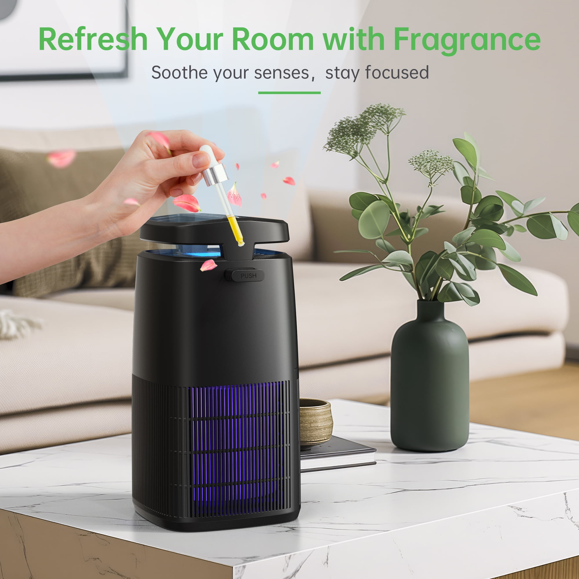 Breezome Air Purifier for Home Large Room,up to 500 Sq ft,UV-C,High-Efficiency Filter,Remove 99.97% Particles such as Pollen Smoke Pet Dander, Air Cleaner for Allergy Asthma