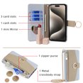 thumbnail image 2 of Wallet Phone Case for iPhone 16 Pro Max, Zipper Pocket and Card Slots Stand Feature Ring Holder Back Cover with Metal Crossbody Shoulder Strap Stylish Case for iPhone 16 Pro Max, Blue, 2 of 9