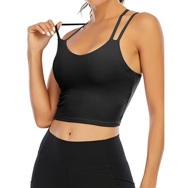 Dodoing - Longline Sports Bra Workout Crop Bra Tank Tops for Women Strappy Padded Yoga Camisole