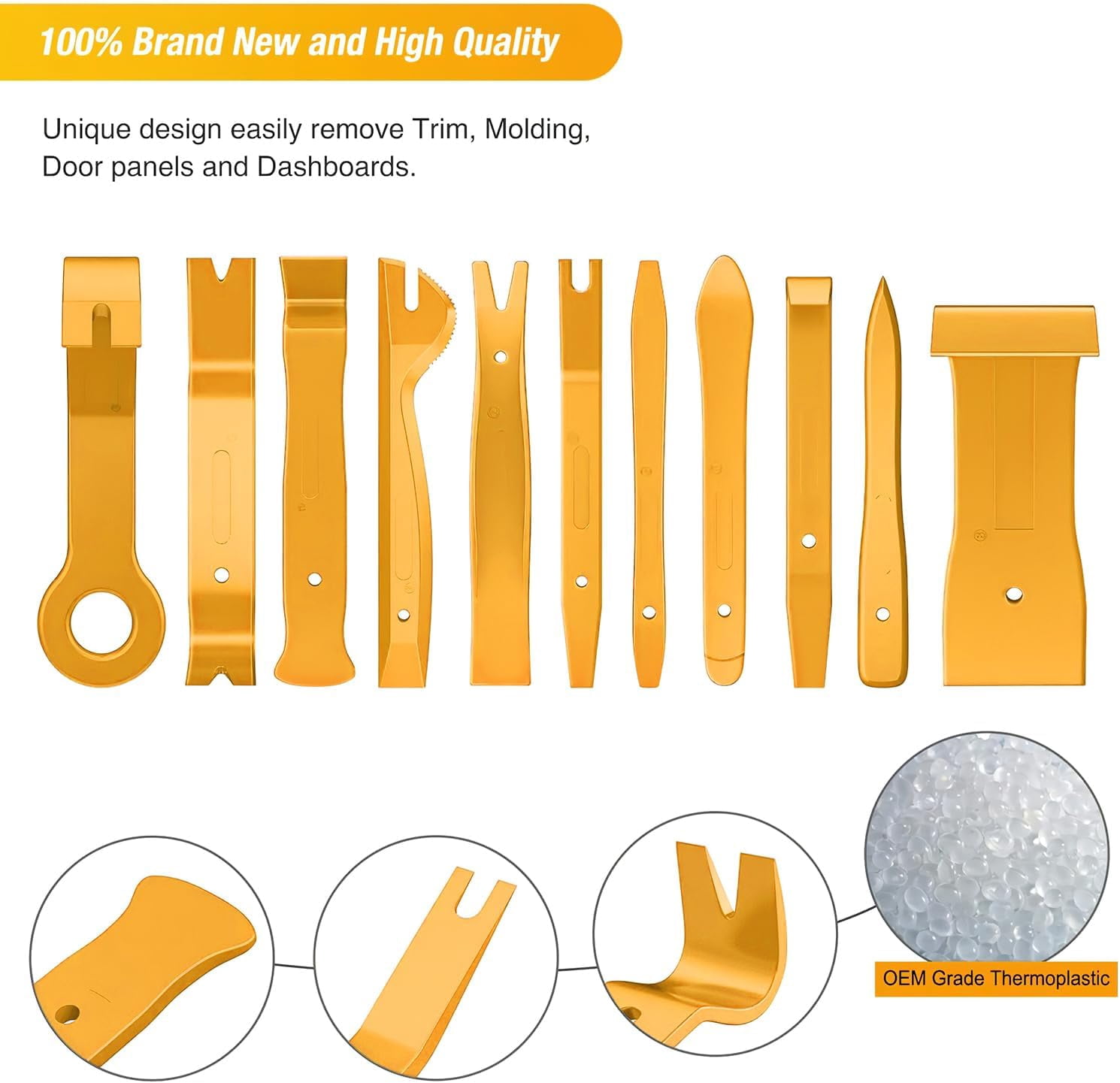 GOOACC 40Pcs Trim Removal Tool,Auto Terminal Removal Key Tool,Auto Clip Pliers Stereo Removal Tools,Car Upholstery Repair Removal Kit,Wiring Threader,Car Film Scrape-Yellow