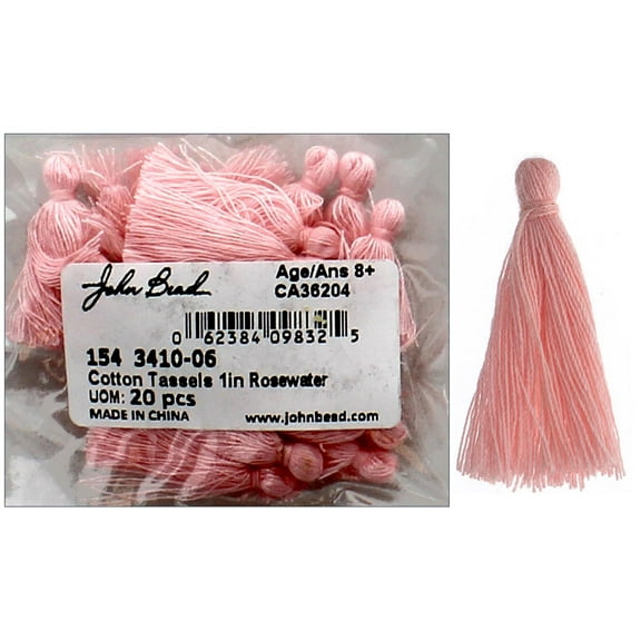 John Bead Tassel 1" Cotton 20pc Rosewater