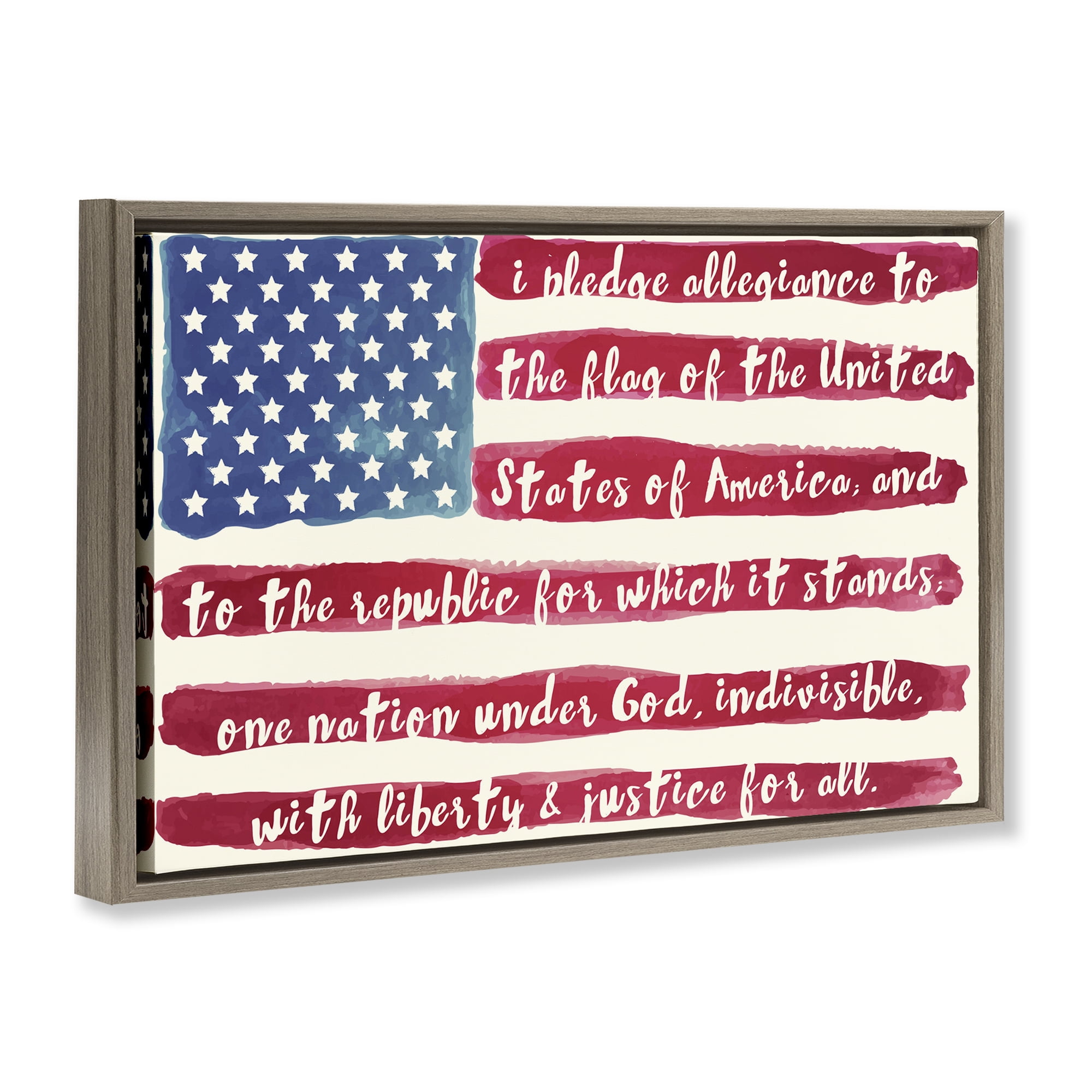 Stupell Industries Pledge Of Allegiance Flag Stripes Brown Framed Floater Canvas Wall Art, design by Sophie 6