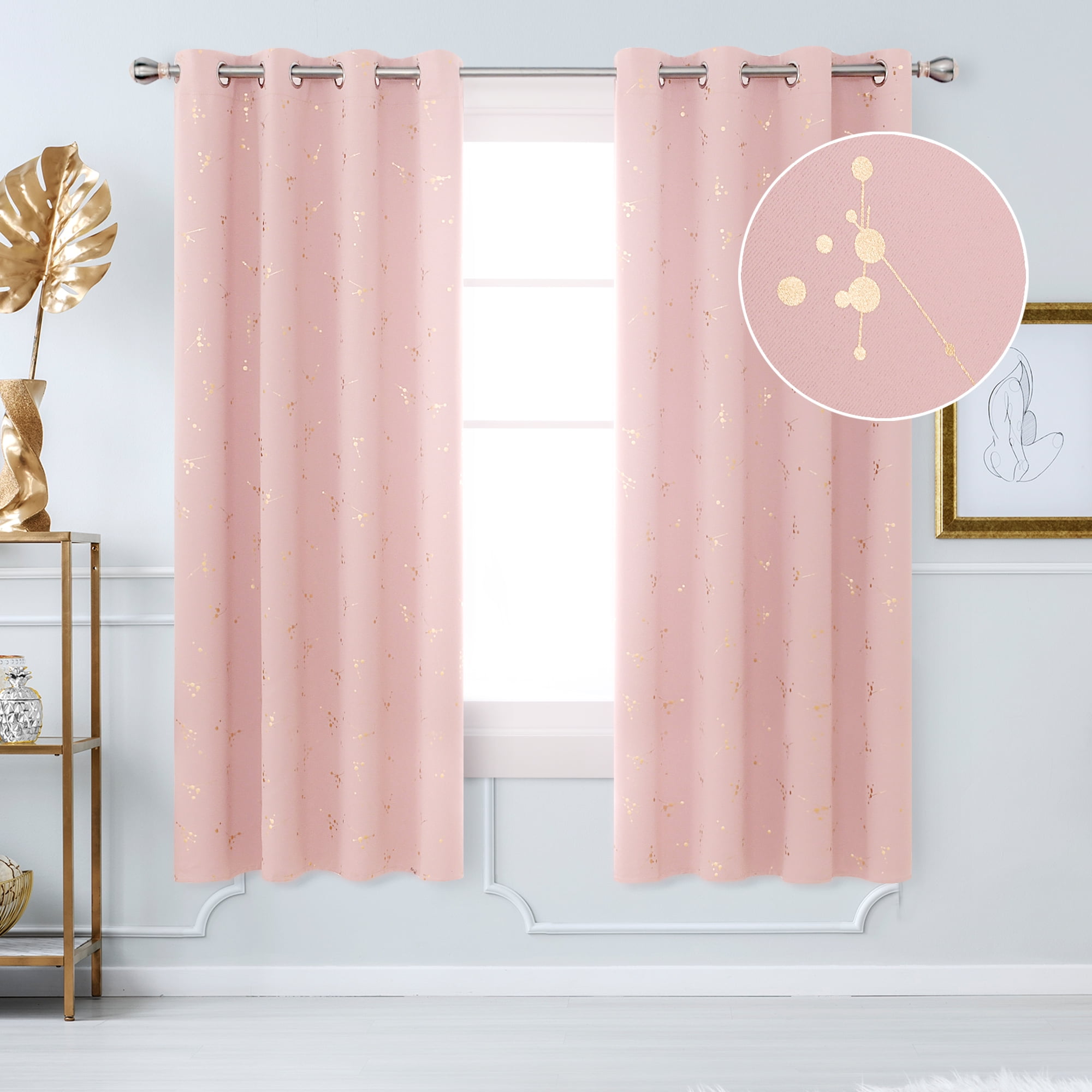 Deconovo Luxury Grommet Jacquard Window Curtains Geometric Pattern for Kids Room 2 Panels 52X84Inch Rose 