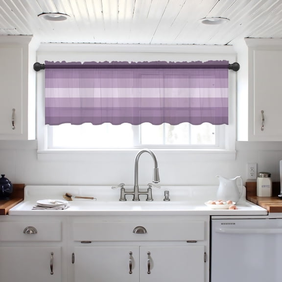 Geometric Purple Rod Pocket Small Topper Half Short Window Curtains Voile Sheer Scarf Valance Curtains for Kitchen/Living Room/Bathroom/Bedroom Window