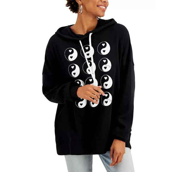 Grayson Threads Black Juniors' Yin-Yang Graphic-Print Hoodie Black Size
