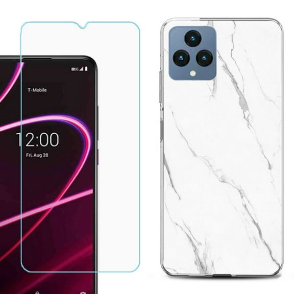 OneToughShield ® for T-Mobile Revvl 6x 5G Shockproof Phone Case, with Tempered Glass Screen Protector - Marble / White