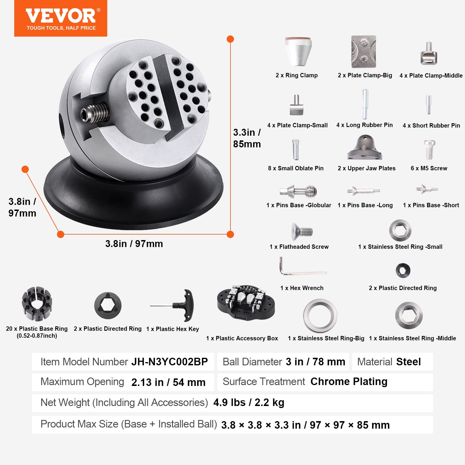 SKYSHALO Ball Vise, 3" Engraving Setting Tool, 360° Rotation Engraving Block Vise, 70 PCS Attachment Jewelry Engraving Block Tools Standard Block for Gemstone Inlay and Small-Scale Engraving