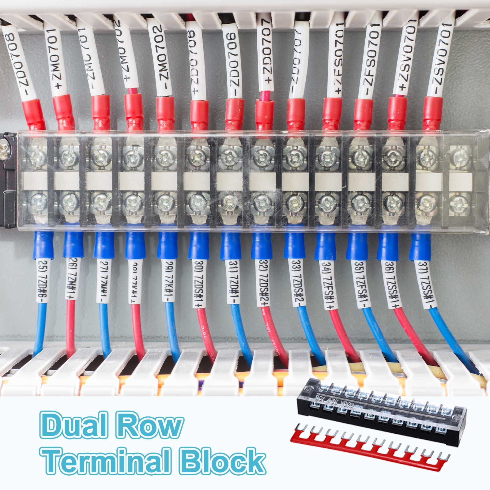 Uxcell 4 Pcs Dual Row Terminal Block, 600V 25A 10 Positions Screw Terminal Block with 4PCS Pre-Insulated Barrier Strips for Power System, Home Appliances