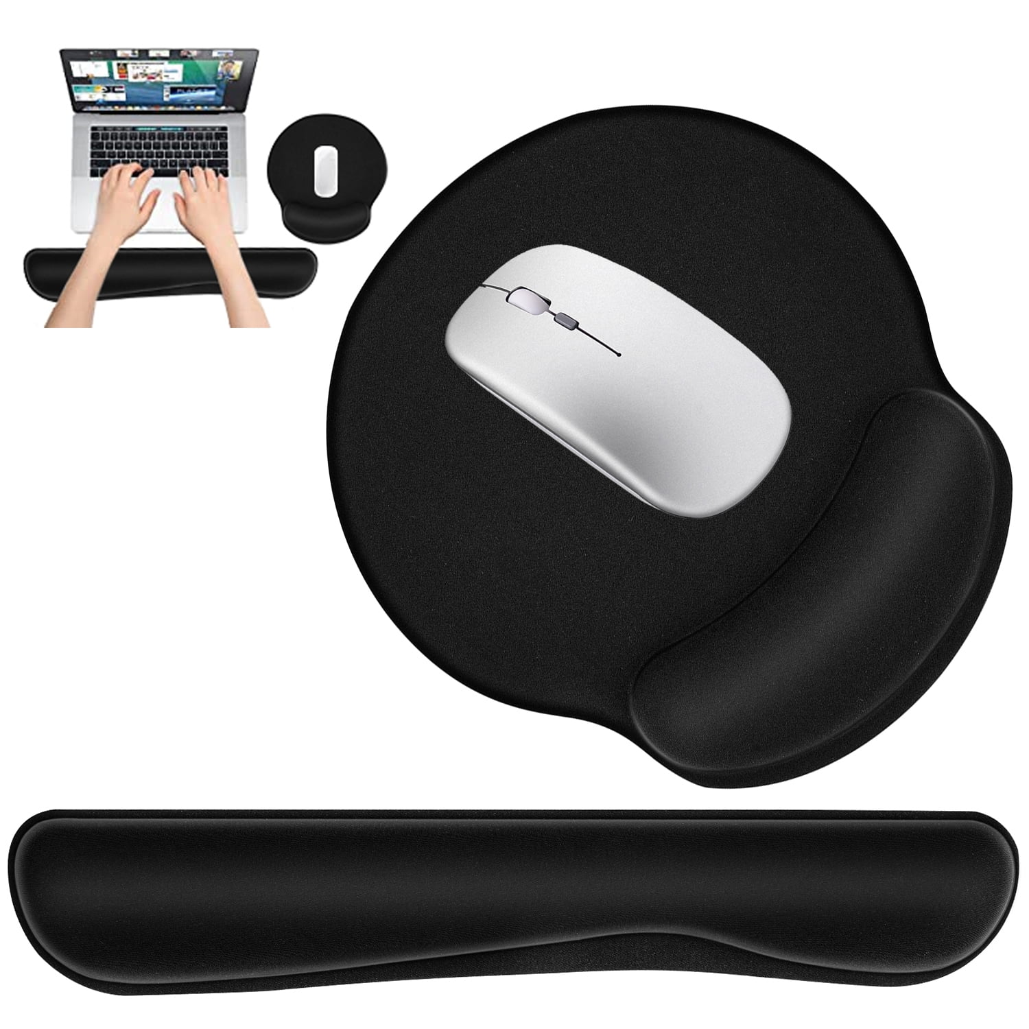 Maustic Black Mouse Pad and Keyboard Wrist Rest Memory Foam Set with