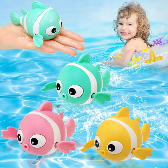 Lunfar Baby Bath Toys, Bathtub Toys for 1 2 3 Year Old, Wind Up Paddling Pool Toys Floating Swimming Clownfish Clockwork Water Toys Game for Kids Toddler Girls Boys, Baby Bath Time Shower Gifts