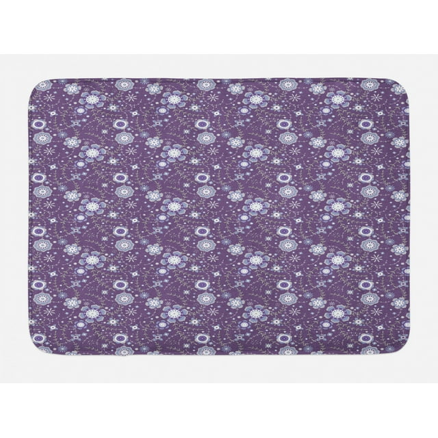 Floral Bath Mat, Ornamental Illustration of Flowers with Branches in Purple Tones, Plush Bathroom Decor Mat with Non Slip Backing, 29.5" X 17.5", Pale Eggplant and Multicolor, by Ambesonne