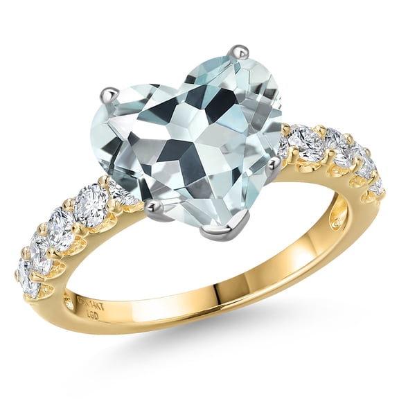 Gem Stone King 14K Two Tone Gold Sky Blue Simulated Aquamarine and Lab Grown Diamond Engagement Ring for Women | 3.65 Cttw | Heart Shape 10MM | Gemstone March Birthstone | Size 9