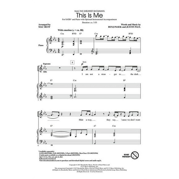 This Is Me from The Greatest Showman (Benj Pasek) Pop Choral Series SATB
