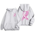 thumbnail image 5 of Women's Zip Up Pink Ribbon Month Hoodie With Pockets Drawstring Casual Pullover Cancer Awareness Month Long Sleeve Sweatshirt, 5 of 6