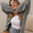 thumbnail image 4 of QUALFORT Cardigan Sweaters for Women, 100% Cotton V Neck Cardigan, Button Front Knit with Pockets, Long Sleeve Relaxed Fit, Light Heather Gray M, 4 of 7