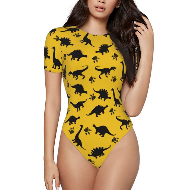Fotbe Dinosaur Body de Mujer con Cuello Redondo y Mangas Cortas, Sin Mangas Ajustado, Suave, Cómodo y Básico-X-Large