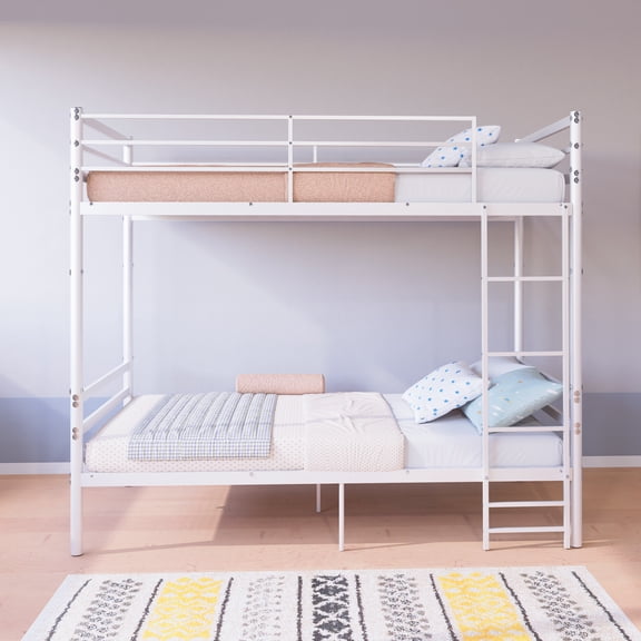 Leumius Bunk Bed Twin Over Twin for Boys Girls,Metal Twin Size Bed Frame with 13.7 Inch High Safety Guardrail & Sturdy Ladder,Converts to 2 Beds,White