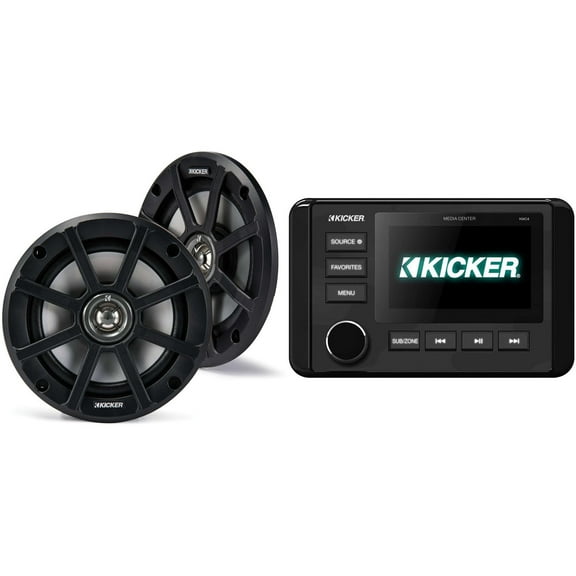 Kicker 46KMC4 Marine Gauge-Style Source & 51PSC654 6.5" Powersports Speakers bundle