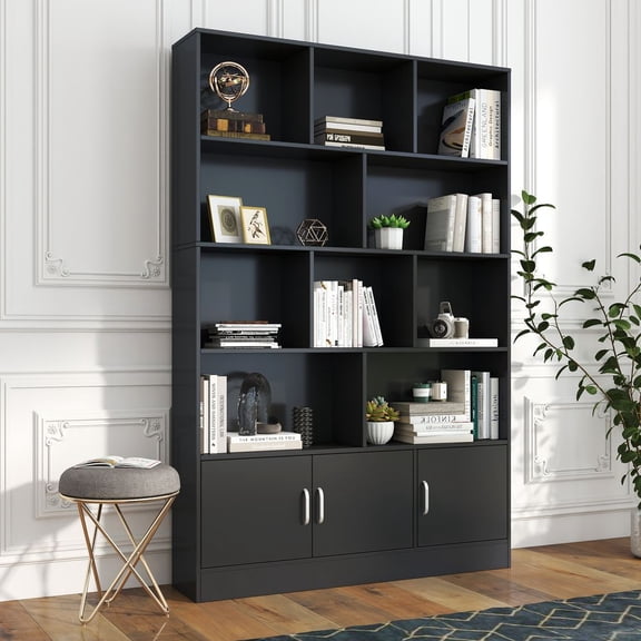 WGYPRIME 70.87" Tall Bookshelf, Open Shelf Bookcase with 3 Doors & 10 Cubes, Modern Cube Storage Organizer for Living Room, Office