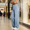 thumbnail image 6 of Bloomae Wide Leg Pants for Women Loose Yoga Pants with Pockets Petite/Regular/Tall Stretch Casual Stretch Crossover High Waist Lounge Trousers Blue S, 6 of 10
