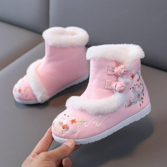 Cathalem Shoes for Girls Dressy Toddler Gilrs Cloth Shoes Rubber Sole Warm Winter Snow Boots Shoes for Girls 10-12 Years Old Pink 3.5 Years