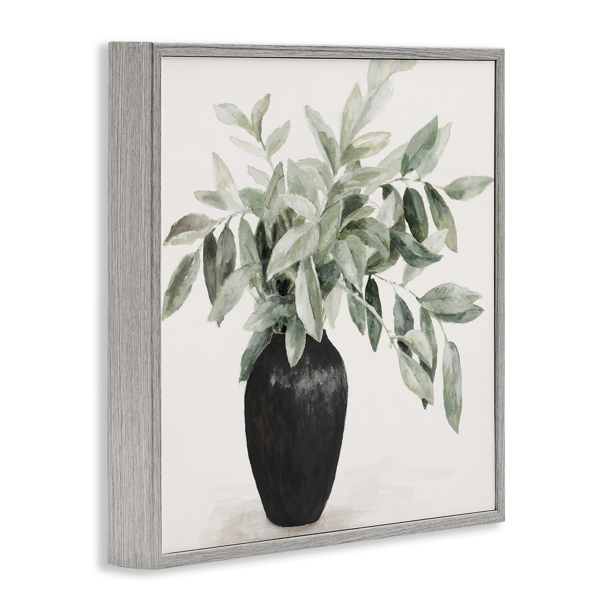 Stupell Industries Plant in Black Vase Botanical & Floral Painting Gray Framed Art Print Wall Art, 24 x 24