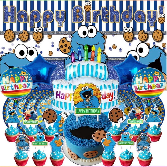 Cookie Monster Party Supplies Decor Tableware Backdrop Banner Cake Topper Balloons Birthday Decorations