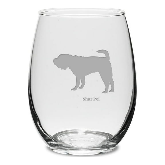 SharPei Deep Etched 15 oz Stemless White Wine Glass