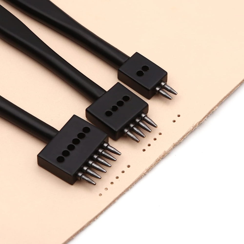 MesaSe Leather Craft Tool Punches 5mm 2/4/6 Leather Craft Chisel Set Lace Stitching for Belts Watchbands Leather Stitching DIY Work (Black)
