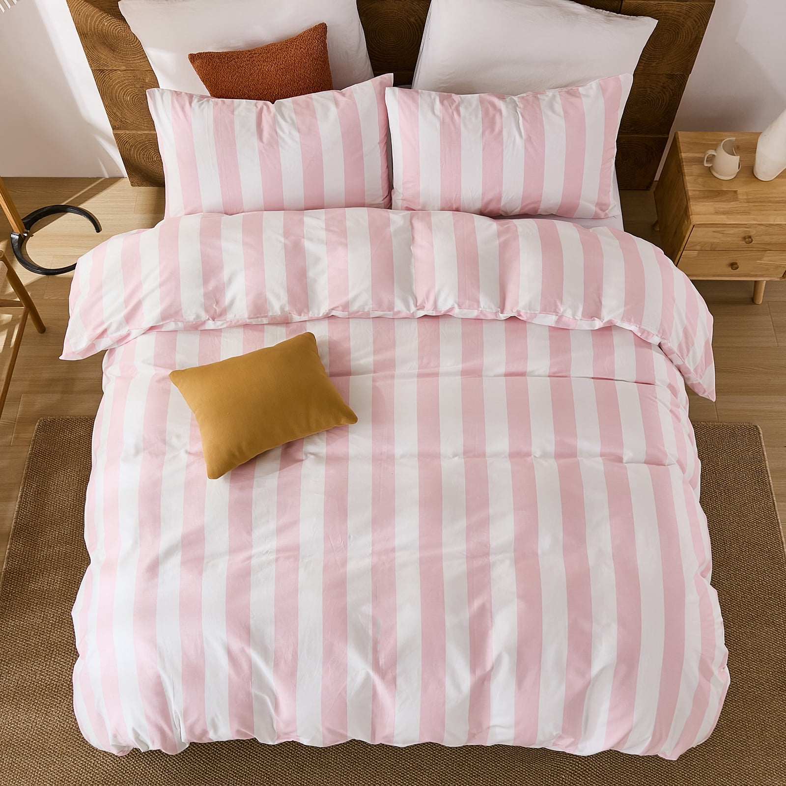 100% Cotton Stripe Duvet Cover Set Queen Size - Gray Striped Duvet Cover Set with Zipper Closure & 8 Corner Ties, Modern Minimalist Wide Stripe Bedding Set for Cozy Elegant Bedroom