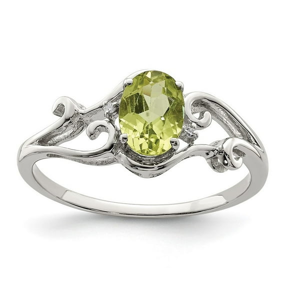 925 Sterling Silver Polished Rhodium Plated Diamond and Peridot Oval Ring Size 6 Measures 2mm Wide - Ring for Women