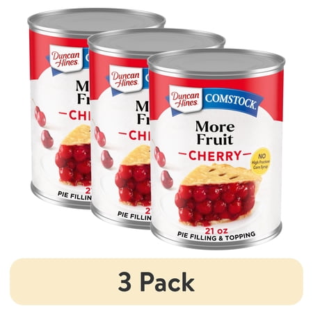 (3 pack) Duncan Hines Comstock More Fruit, Cherry Pie Filling and Topping, Ready to Use, 21 oz.