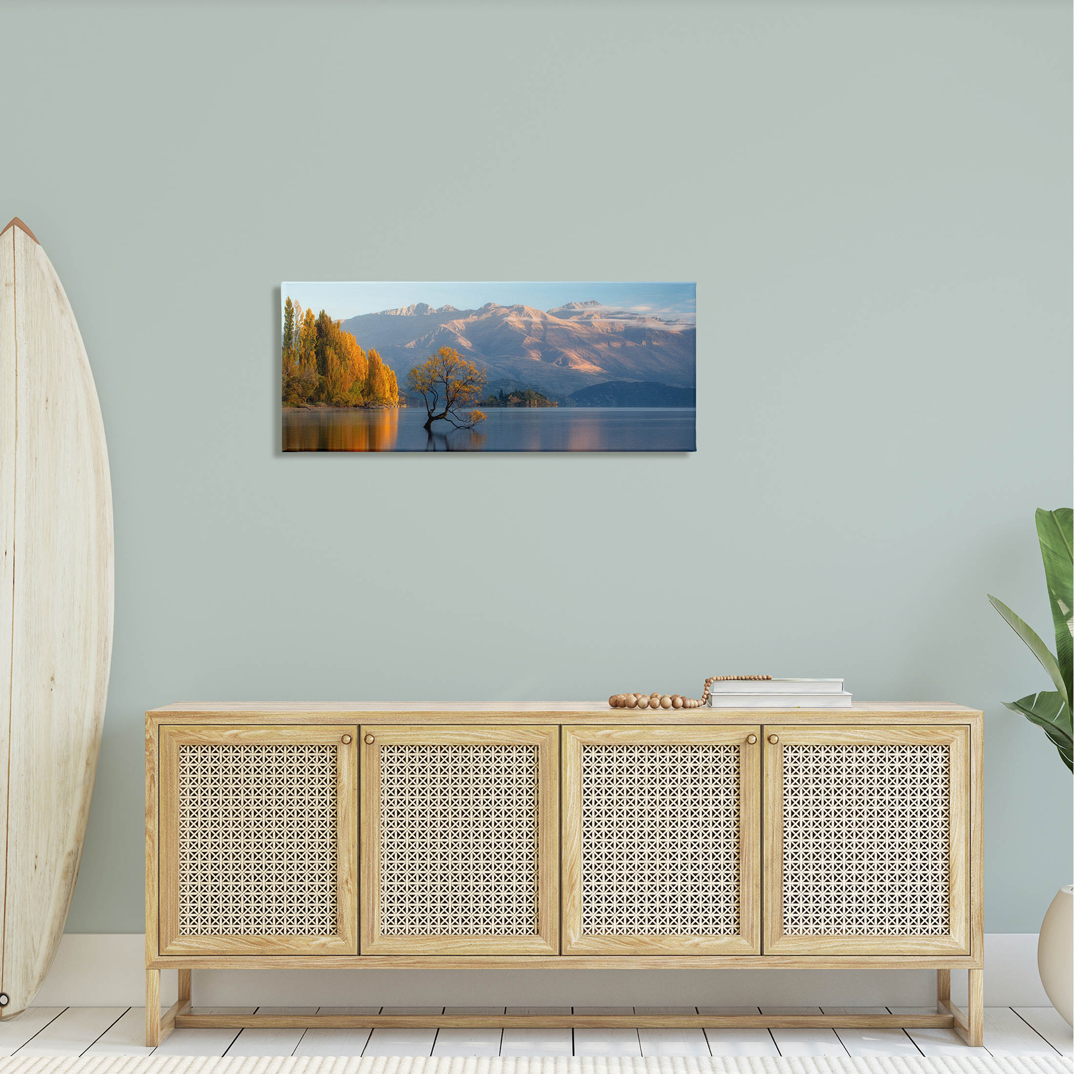 Relaxing Lake Reflection Distant Mountains Landscape Photograph Gallery Wrapped Canvas Print Wall Art