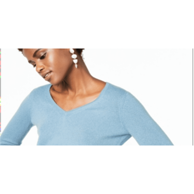 Charter Club Women s V Neck Cashmere Sweater Blue Size Petite