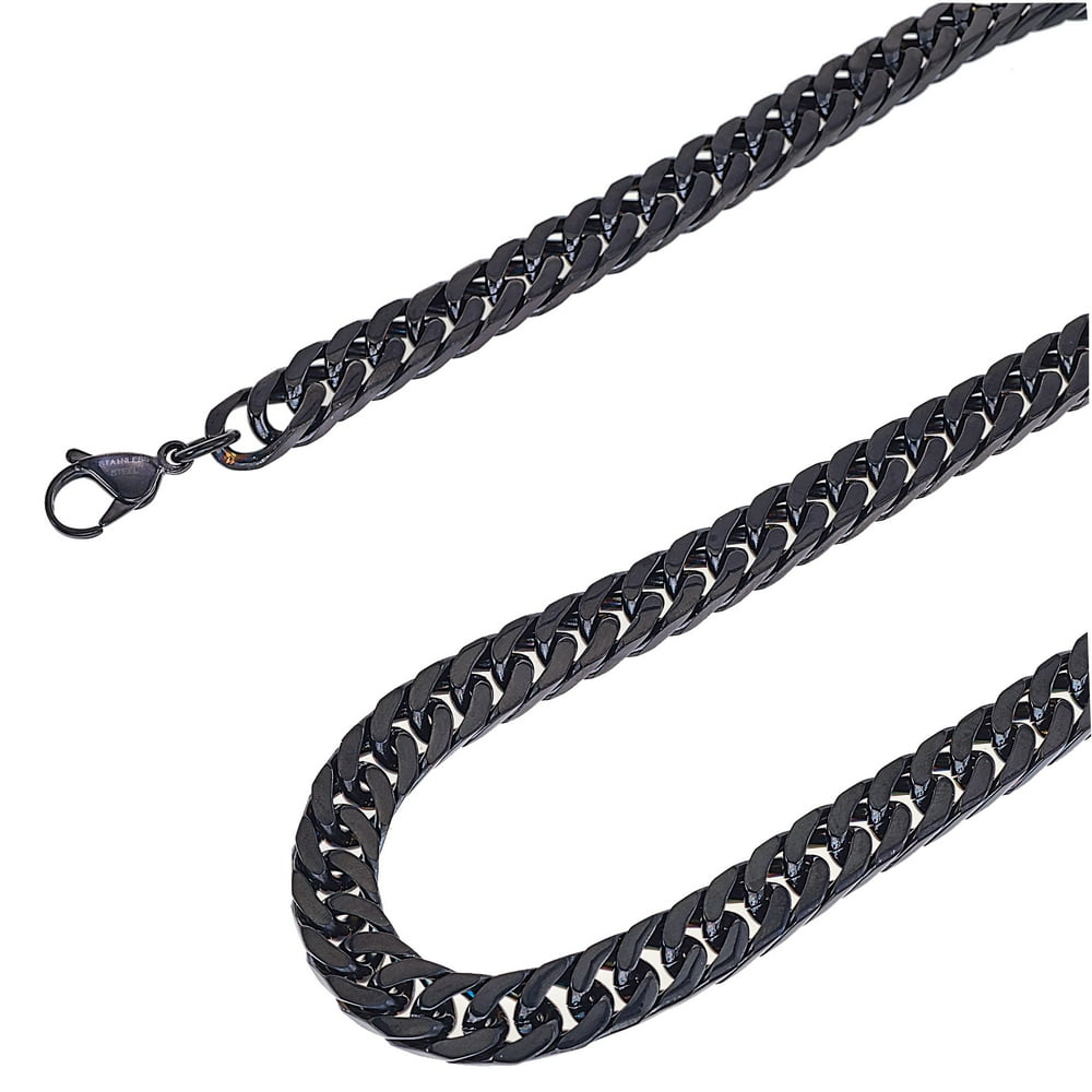 Ax Jewelry Mens Black Stainless Steel 24inch 9.5mm Curb Chain