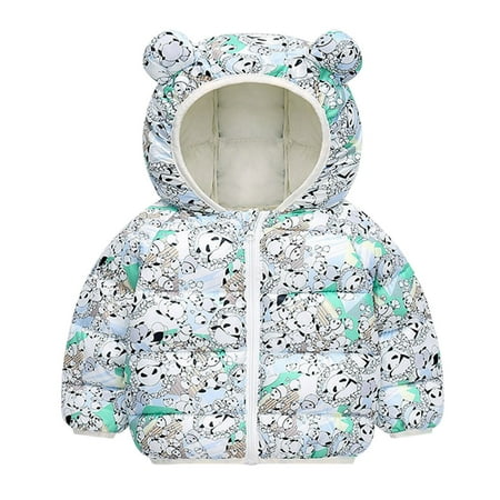 

Toddler Kids Baby Boys Girls Winter Windproof Warm Cartoon Print Down Coats Bear Ears Hooded Jacket Outwear Children S Down Coat Outerwear