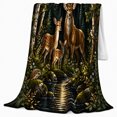 thumbnail image 2 of Enchanted Nighttime Deer Family At Forest Stream Wildlife, Peaceful Mountain Lake Scene, Warm Flannel Blanket for Cabin and Lodge, Outdoor Lovers Camping Gift, Rustic Home Decor, 2 of 9