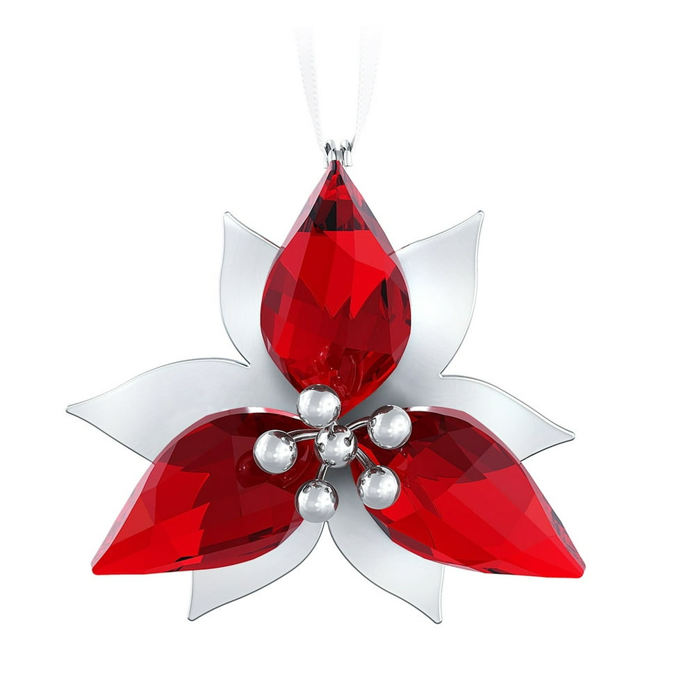 Swarovski Crystal Christmas Ornament POINSETTIA Silver Tone 5064278