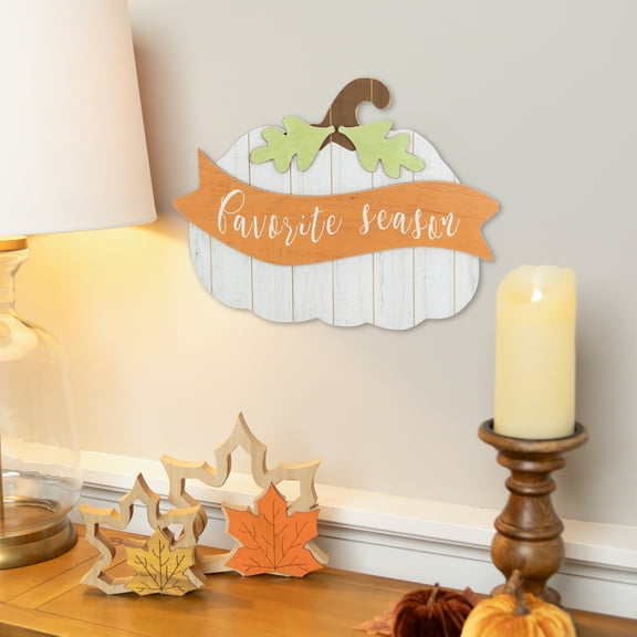 Northlight 19" White Wooden Pumpkin Favorite Season Hanging Wall Sign