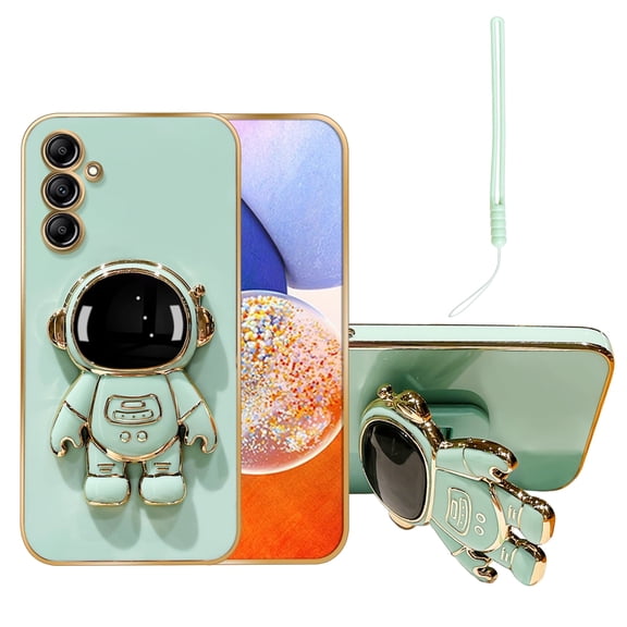 Annyojo for Galaxy A14 5G Phone Case Cute 6D Astronaut Case with Stand Function,with Lanyard Luxury Plating Case Cover Luxury Case for Samsung Galaxy A14 5G Case, Cyan