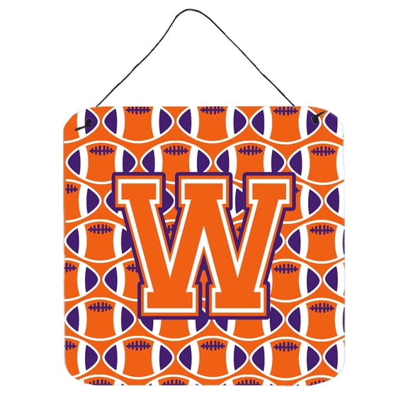 Letter W Football Orange White and Regalia Wall or Door Hanging Prints