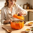 thumbnail image 5 of Orange Ceramic Pumpkin Dutch Oven Pot with Lid, Double Handle Fall Soup Bowl for Thanksgiving Kitchen Cooking & Decor 27oz, 5 of 5