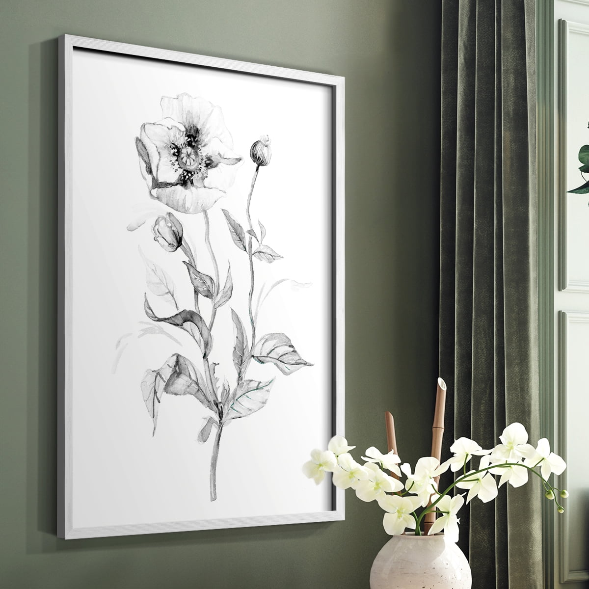 Wild Poppy Sketch Framed Print in White Solid Wood 11 x 14 Framed Print