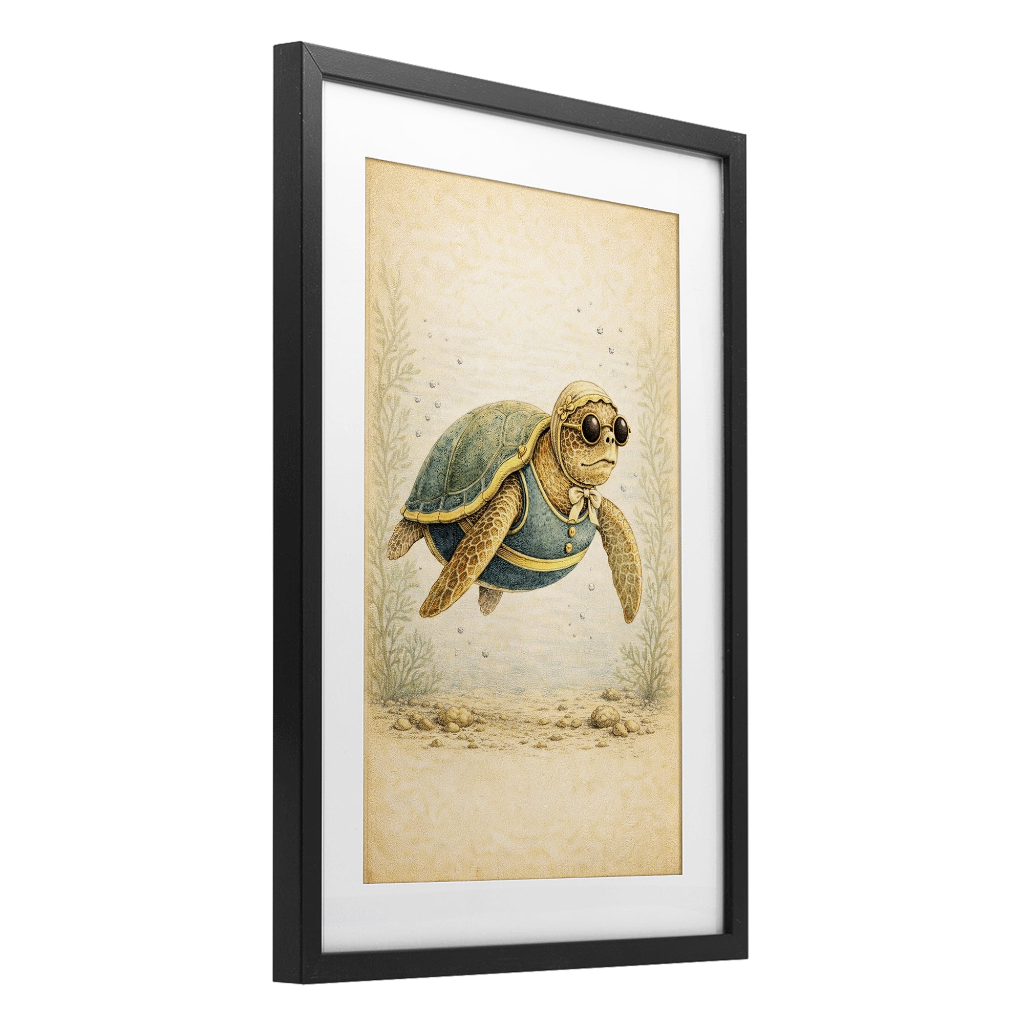Stupell Industries Maritime Bathing Society Turtle Black Framed Print Under Glass, design by Grotto Studios