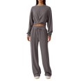 thumbnail image 2 of felwors Women 2 Piece Outfits Sweatsuit Set Twist Front Cropped Sweatshirt Wide Leg Sweatpant Lounge Set Tracksuit Grey, XXL, 2 of 5