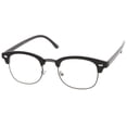 thumbnail image 2 of Retro Horn Rimmed Metal Nose Bridge Clear Lens Half Frame Eyeglasses 49mm (Black-Gunmetal / Clear), 2 of 4