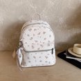 thumbnail image 5 of Floral School Backpack, PU Leather Waterproof Backpack with Pendant, Heavy Duty Mini Bookbag for Travel Work College, Beige, 5 of 10